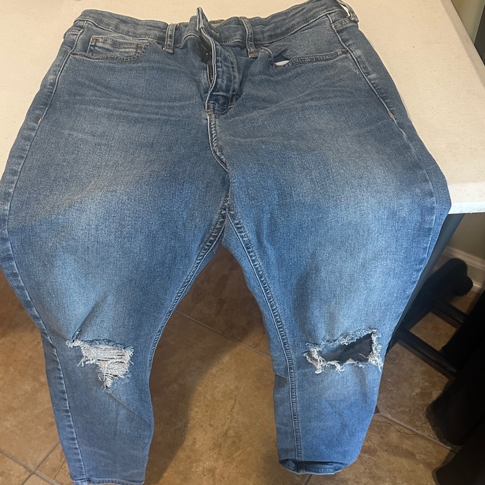 Topshop Blue Ripped Boyfriend Jeans